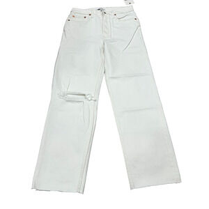 NWT Re/done Hacienda The Shortie Women's White Wide Leg Distressed Jeans Size 28